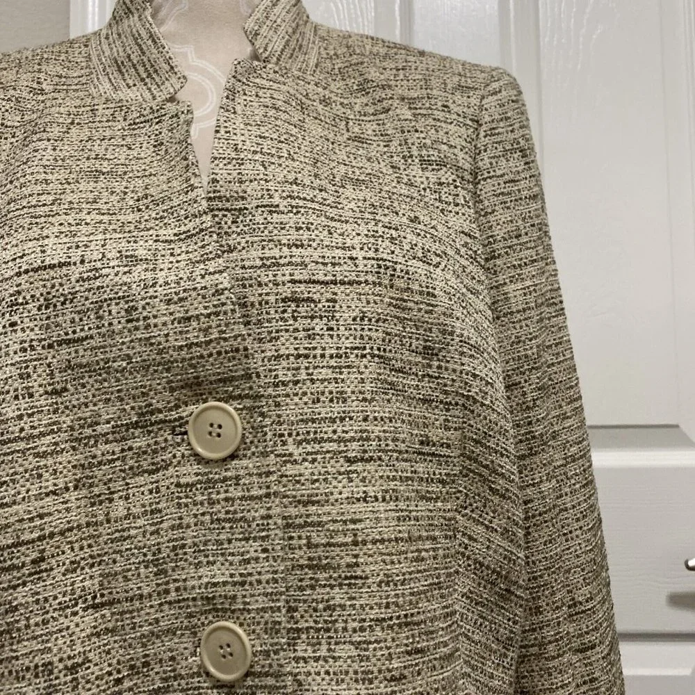 Lafayette 148 New York Beige Brown Tweed 3 Button Blazer Jacket Sz 14 NWT